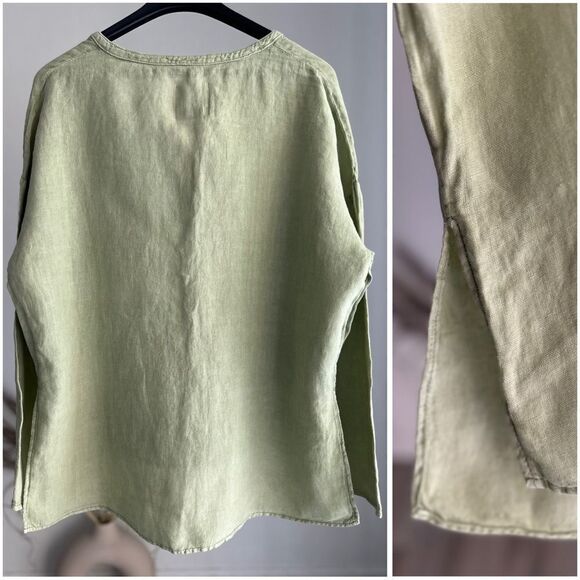 100% LINEN ZARA SLIT BLOUSE WASHED RUSTIC OVERSIZED NWT S - Picture 3 of 4